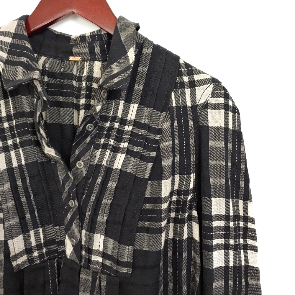 Free People Plaid Button Top Long Sleeve Black SM - Picture 4 of 6